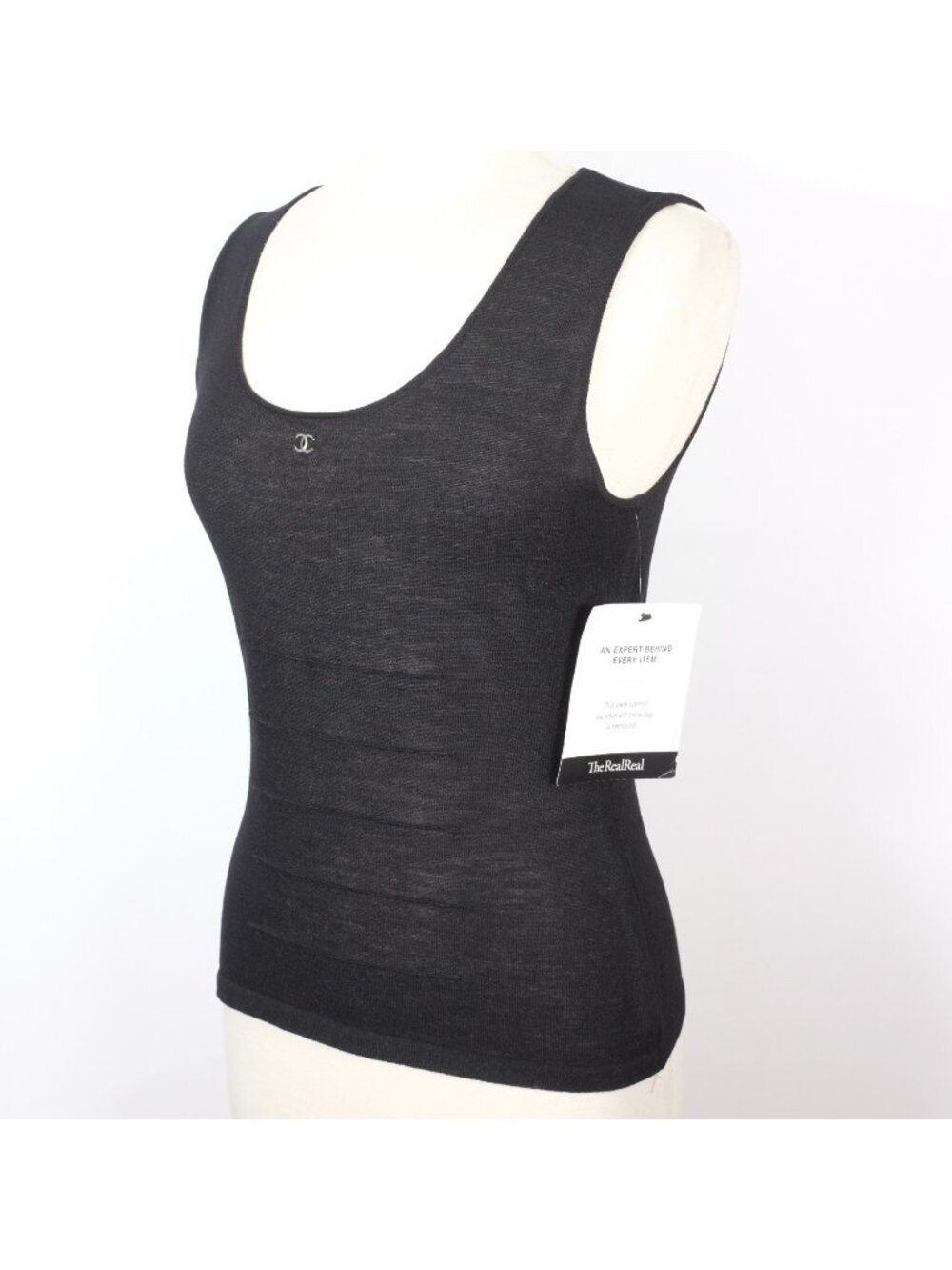 Y2K 99P CHANEL 40 US 6-8 top T shirt vest tank black CC logo pin 1999